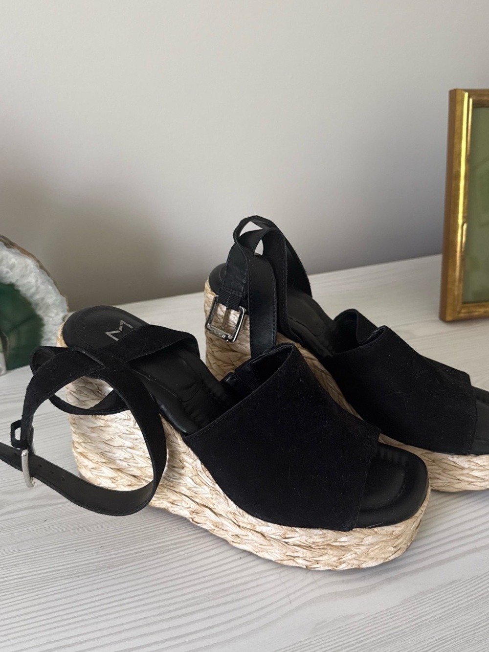 Marc Fisher Black Suede Espadrille Wedges